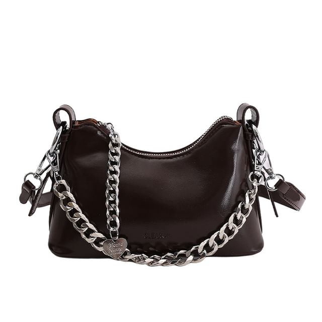 Chained Faux Leather Crossbody Bag