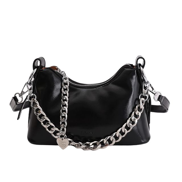Chained Faux Leather Crossbody Bag