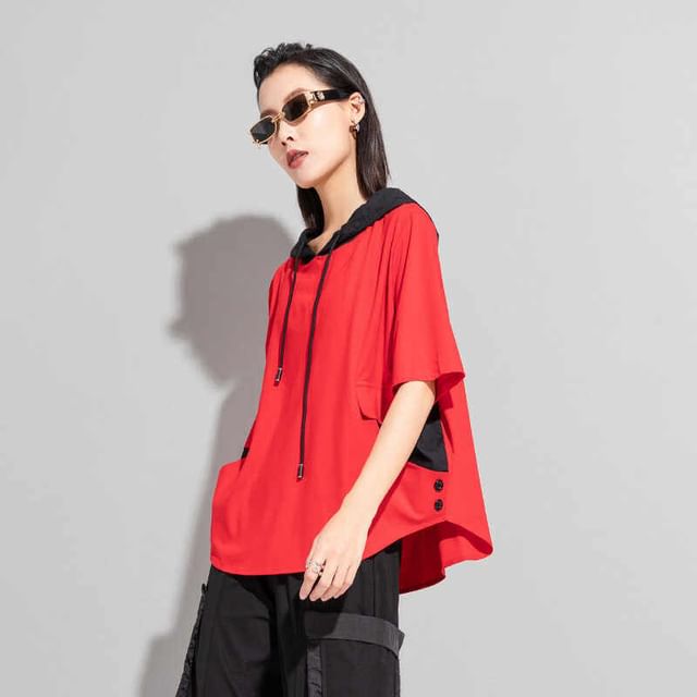 Elbow-Sleeve Two Tone Hoodie