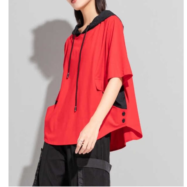 Elbow-Sleeve Two Tone Hoodie