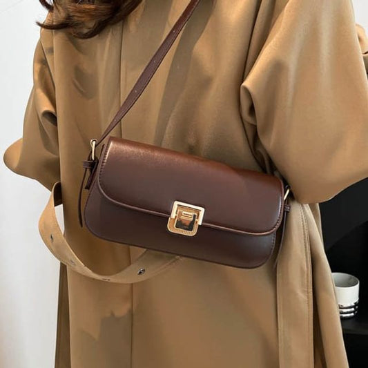 Faux Leather Flap Plain Shoulder Bag