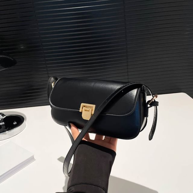 Faux Leather Flap Plain Shoulder Bag