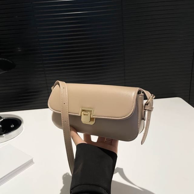 Faux Leather Flap Plain Shoulder Bag