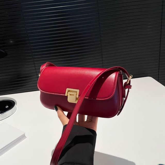 Faux Leather Flap Plain Shoulder Bag