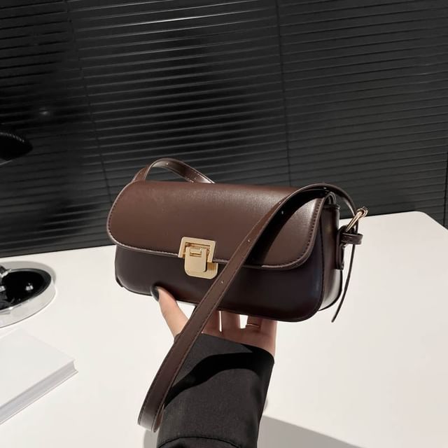 Faux Leather Flap Plain Shoulder Bag