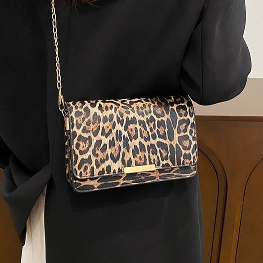 Leopard Print Flap Shoulder Bag