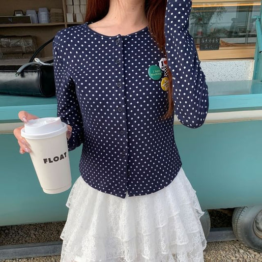 Round Neck Dotted Cardigan