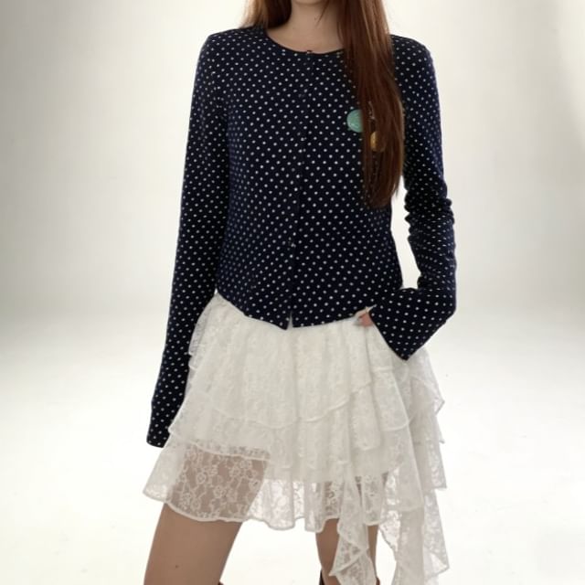 Round Neck Dotted Cardigan