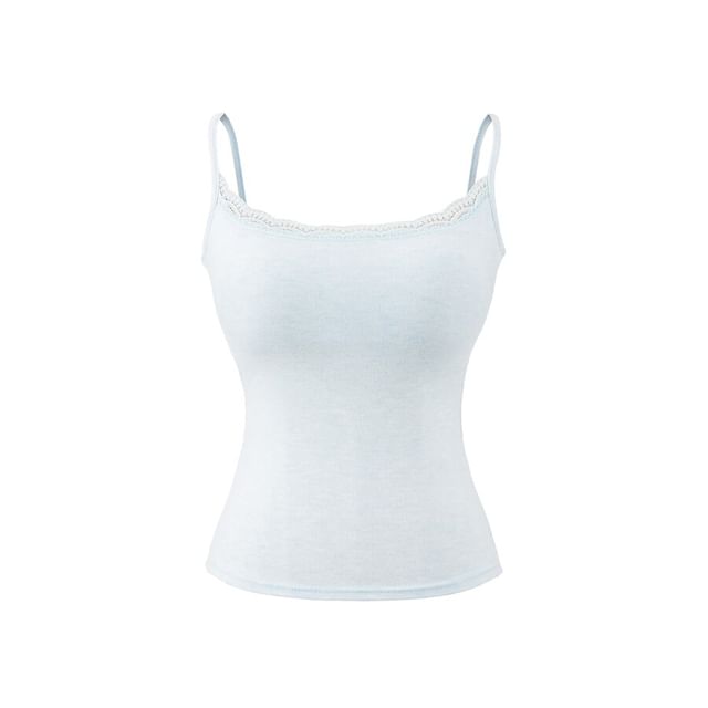 Spaghetti Strap Scoop Neck Plain Lace Trim Camisole Blouse