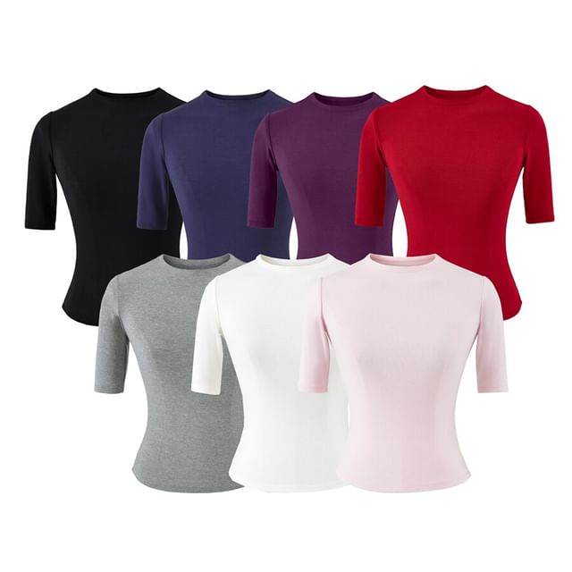 Short-Sleeve Mock Neck Solid Tee
