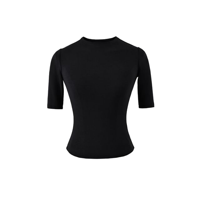 Short-Sleeve Mock Neck Solid Tee