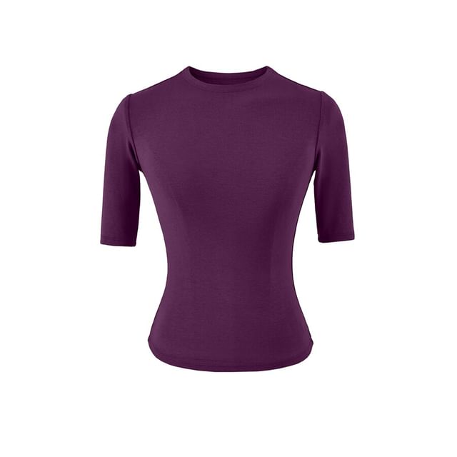 Short-Sleeve Mock Neck Solid Tee