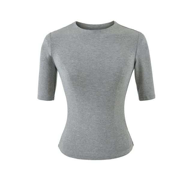 Short-Sleeve Mock Neck Solid Tee
