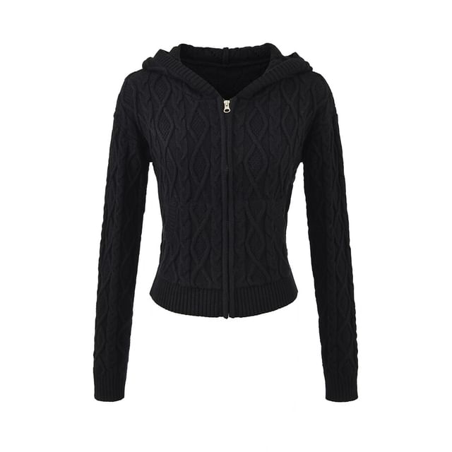 Hooded Plain Cable Knit Zip Cardigan / Mid Rise Plain Knit Shorts