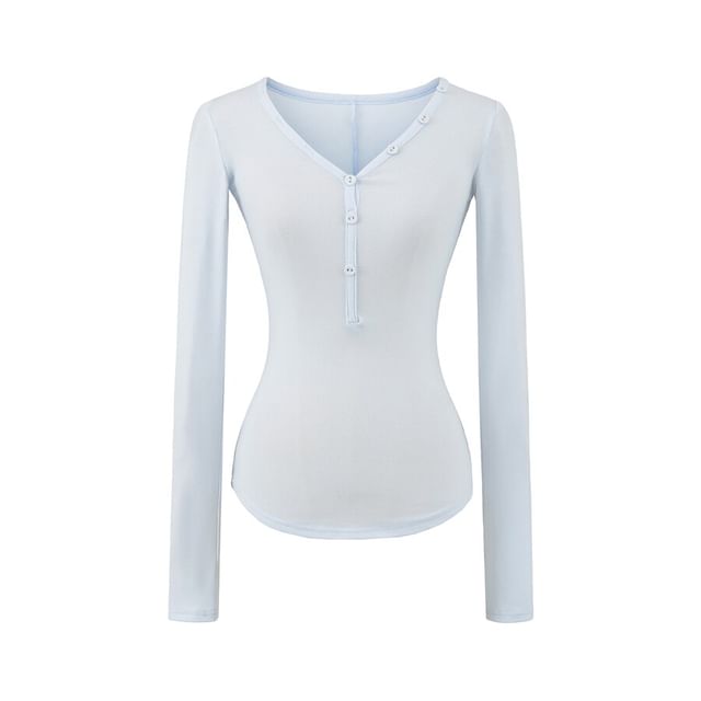 Long Sleeve V-Neck Plain Henley Shirt