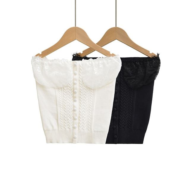 Strapless Plain Cable Knit Tube Top