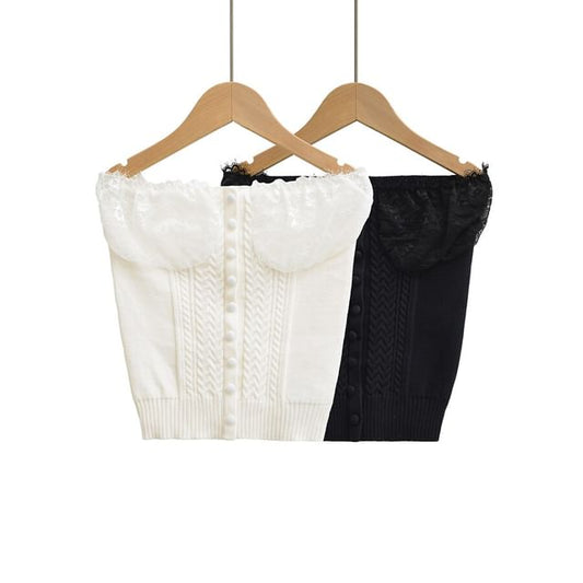 Strapless Plain Cable Knit Tube Top