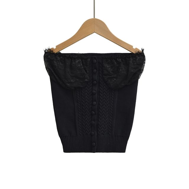 Strapless Plain Cable Knit Tube Top