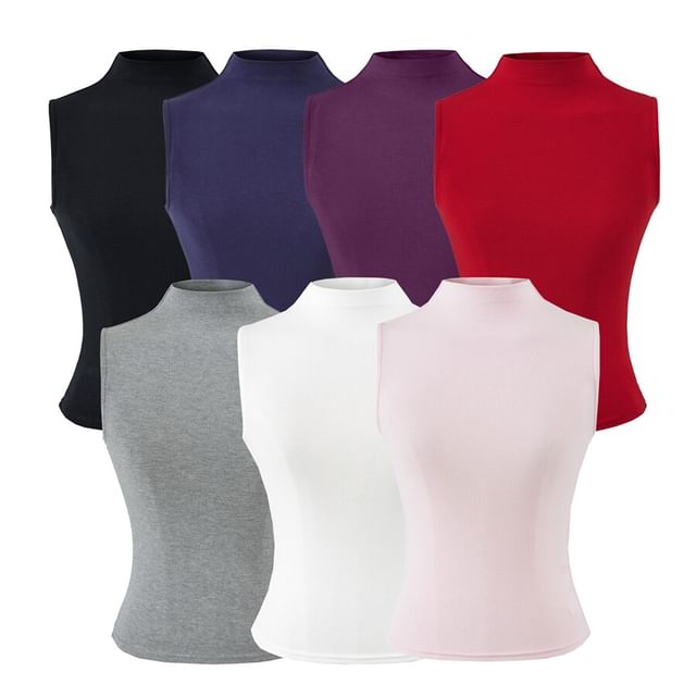 Sleeveless Mock Neck Basic Top