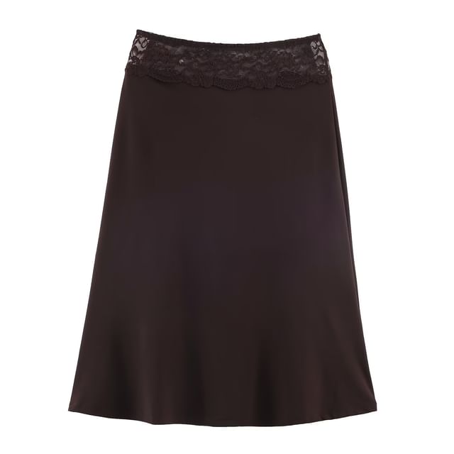 Lace Panel Satin Midi Skirt - Altfashion Shop