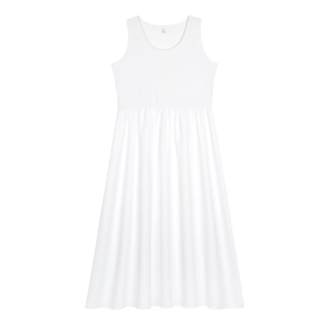Scoop Neck Button-Up Plain Cardigan / Sleeveless Midi A-Line Dress