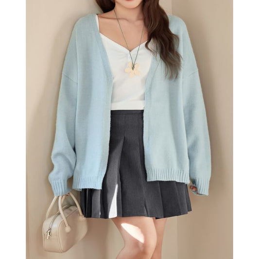 V-Neck Plain Open Front Cardigan