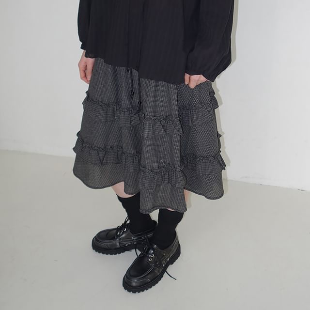 Solid Midi Tiered Skirt - Altfashion Shop