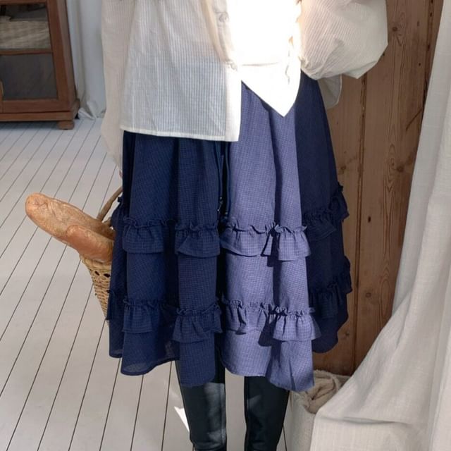 Solid Midi Tiered Skirt - Altfashion Shop