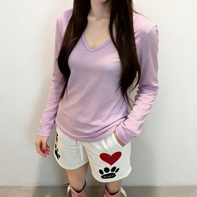 V-Neck Long-Sleeve Solid Tee