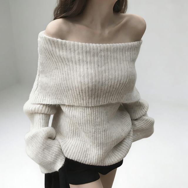 Off-Shoulder Solid Sweater