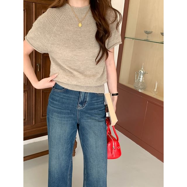 Short-Sleeve Crewneck Solid Knit Top