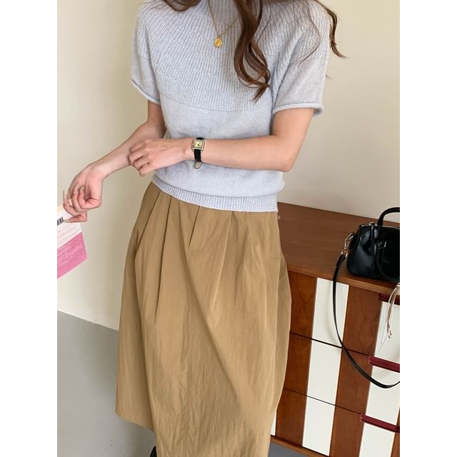 Short-Sleeve Crewneck Solid Knit Top