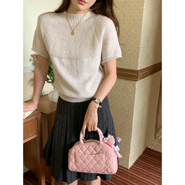 Short-Sleeve Crewneck Solid Knit Top