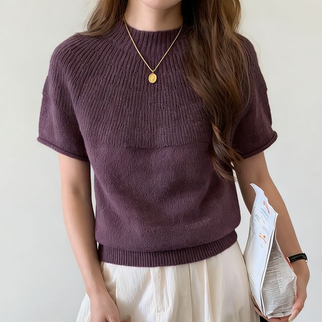 Short-Sleeve Crewneck Solid Knit Top