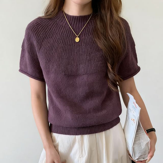 Short-Sleeve Crewneck Solid Knit Top
