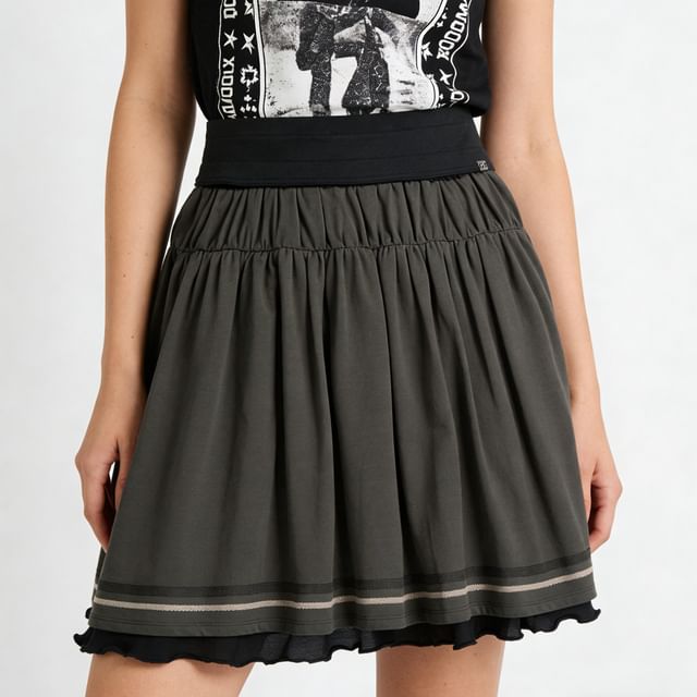 Striped Ruched A-Line Skirt - Altfashion Shop