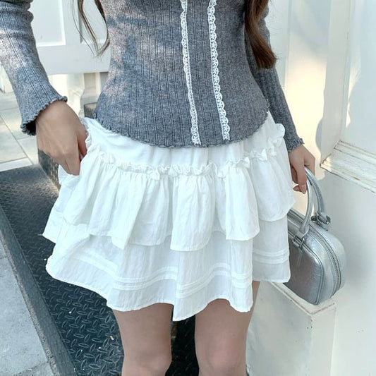 Solid Mini Tiered Skirt - Altfashion Shop