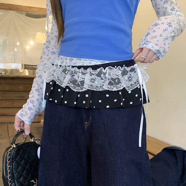 Dotted Lace Trim Mini Skirt - Altfashion Shop