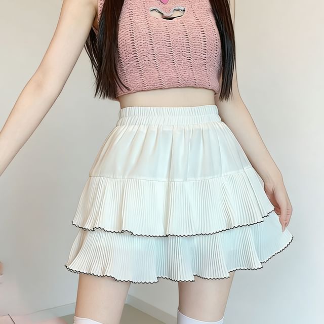 Contrast Trim Ruffle Tiered Mini Skirt - Altfashion Shop