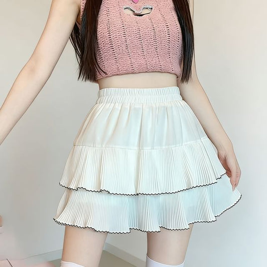 Contrast Trim Ruffle Tiered Mini Skirt - Altfashion Shop