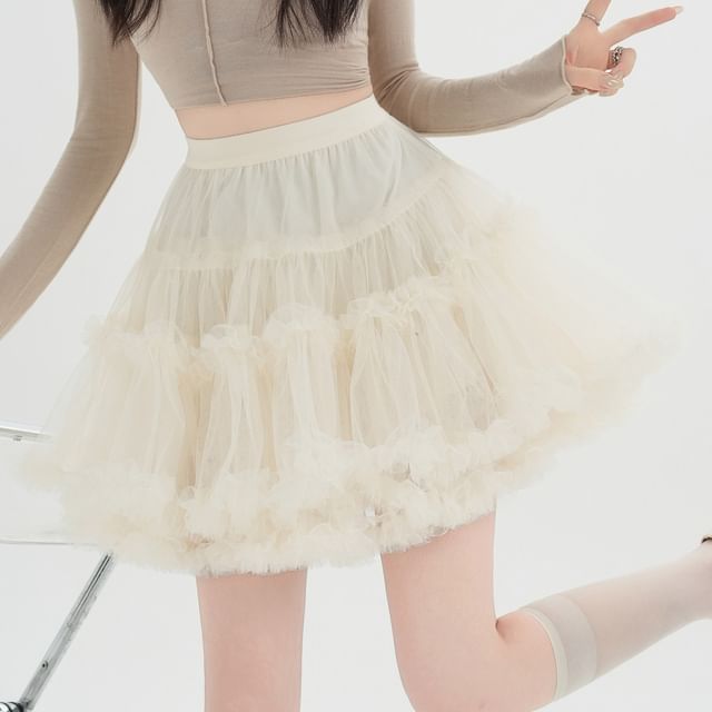Frill Trim Layered Mesh Mini Skirt - Altfashion Shop