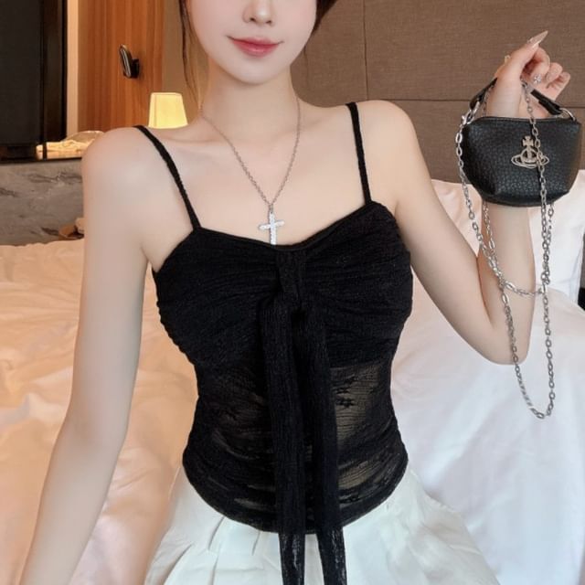 Ruched Lace Slim Fit Cropped Camisole Top