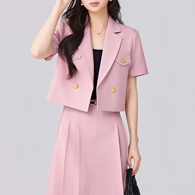 Short Sleeve Blazer / Pleated Midi Skirt - Altfashion Shop