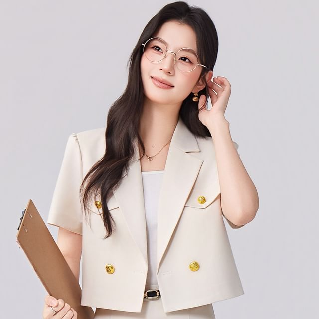 Short Sleeve Blazer / Pleated Midi Skirt - Altfashion Shop