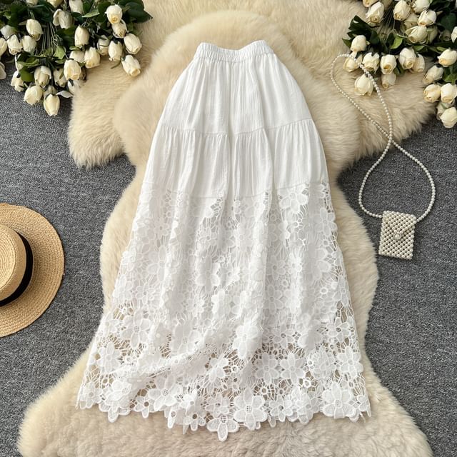 Lace Maxi A-Line Skirt - Altfashion Shop
