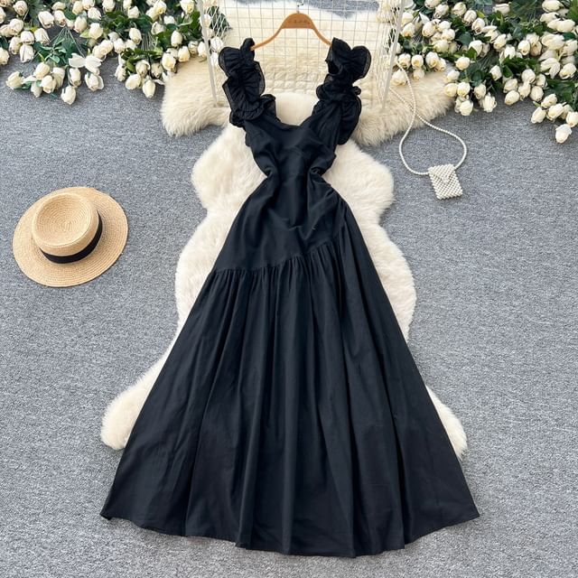 Sleeveless Scoop Neck Plain Maxi A-Line Dress