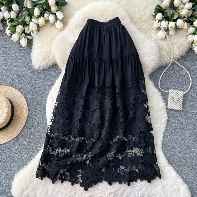 Lace Maxi A-Line Skirt - Altfashion Shop