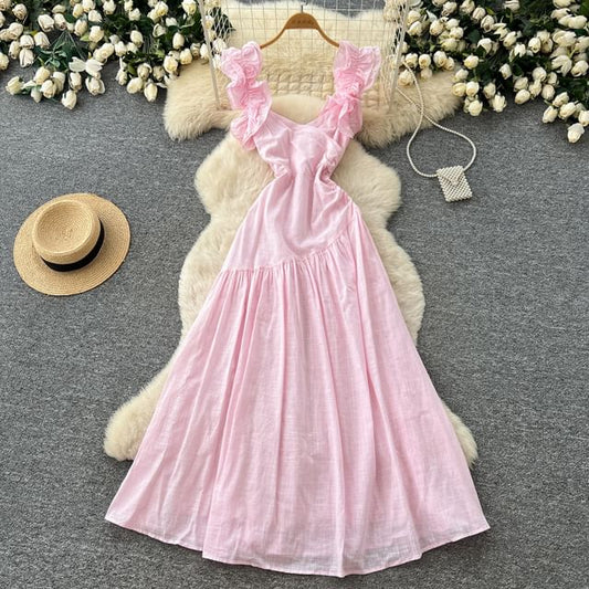 Sleeveless Scoop Neck Plain Maxi A-Line Dress
