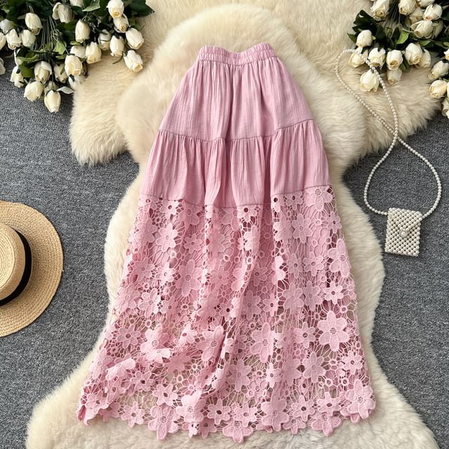 Lace Maxi A-Line Skirt - Altfashion Shop