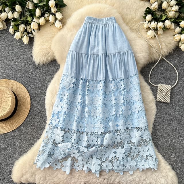 Lace Maxi A-Line Skirt - Altfashion Shop